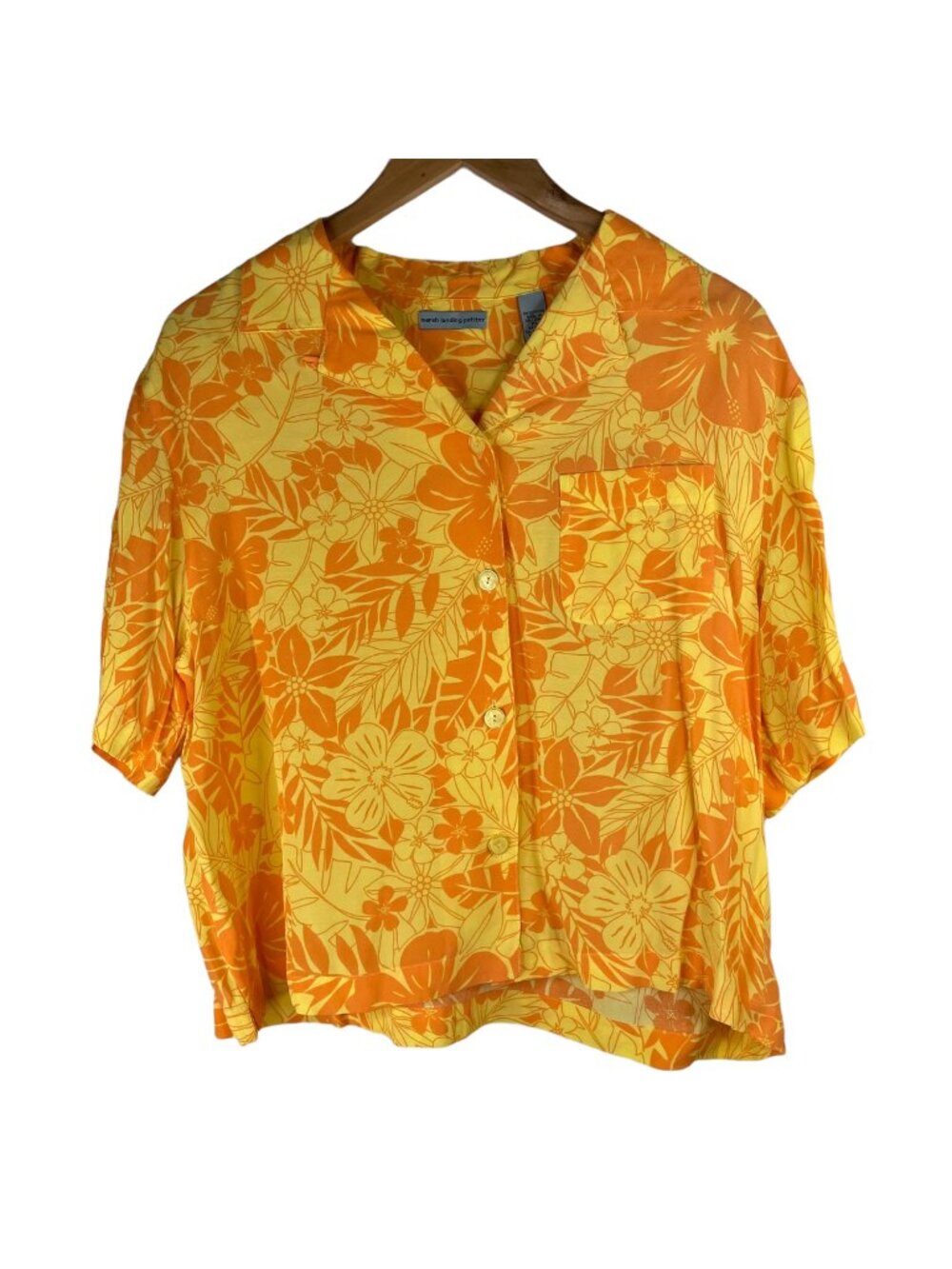 Vintage 90s Floral Hawaiian Shirt Petite Large Button Front Collared Rayon Tiki